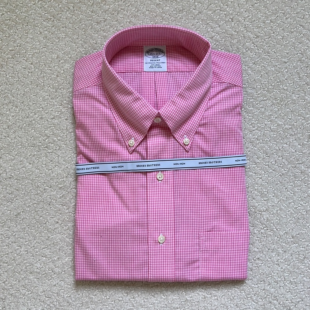 NWT Brooks Brothers Regent button-down collar shirt pink white check 15 …